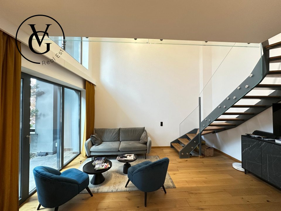 Duplex modern cu terasă, grădină și sistem smart home complet