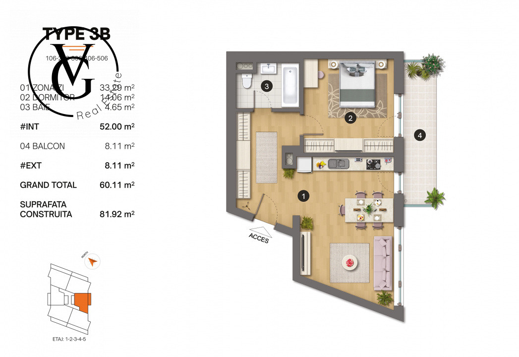Apartament cu 2 camere | Tomis Plus - predare la cheie 