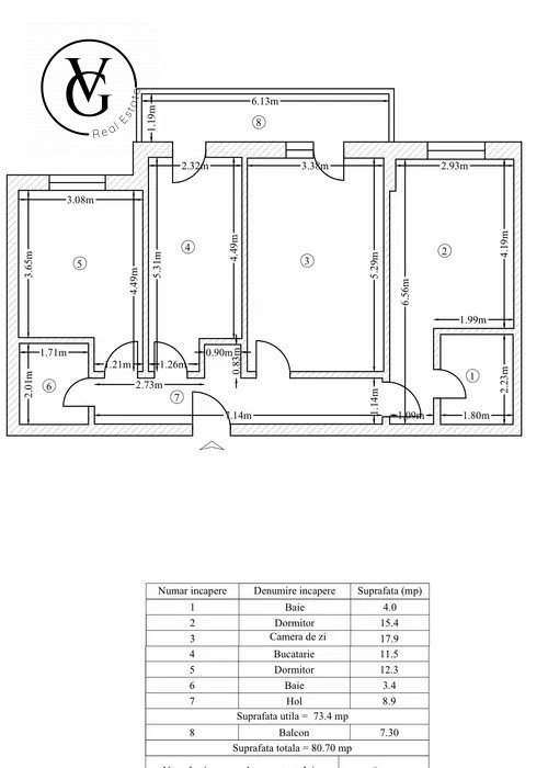 Apartament decomandat cu 3 camere - Tunari 