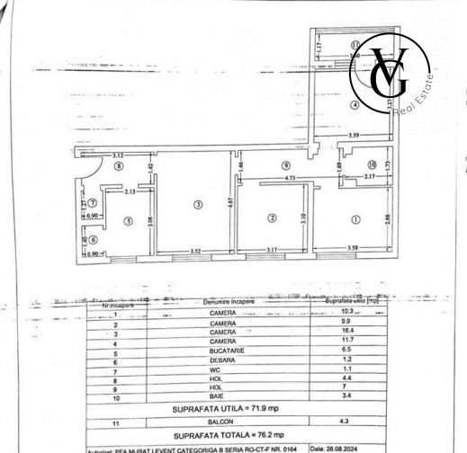 Apartament 4 camere - Tabacarie - Tomis Nord -76 mp