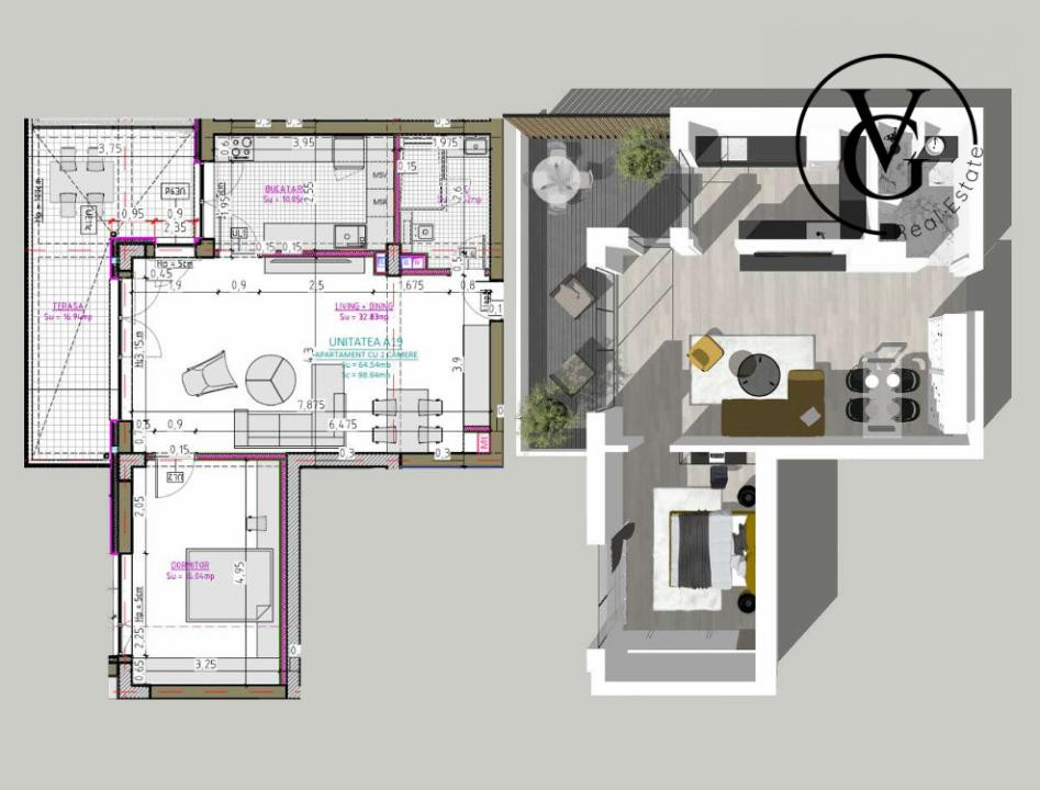 Apartament 2 camere spatios | Blue Bike Eden